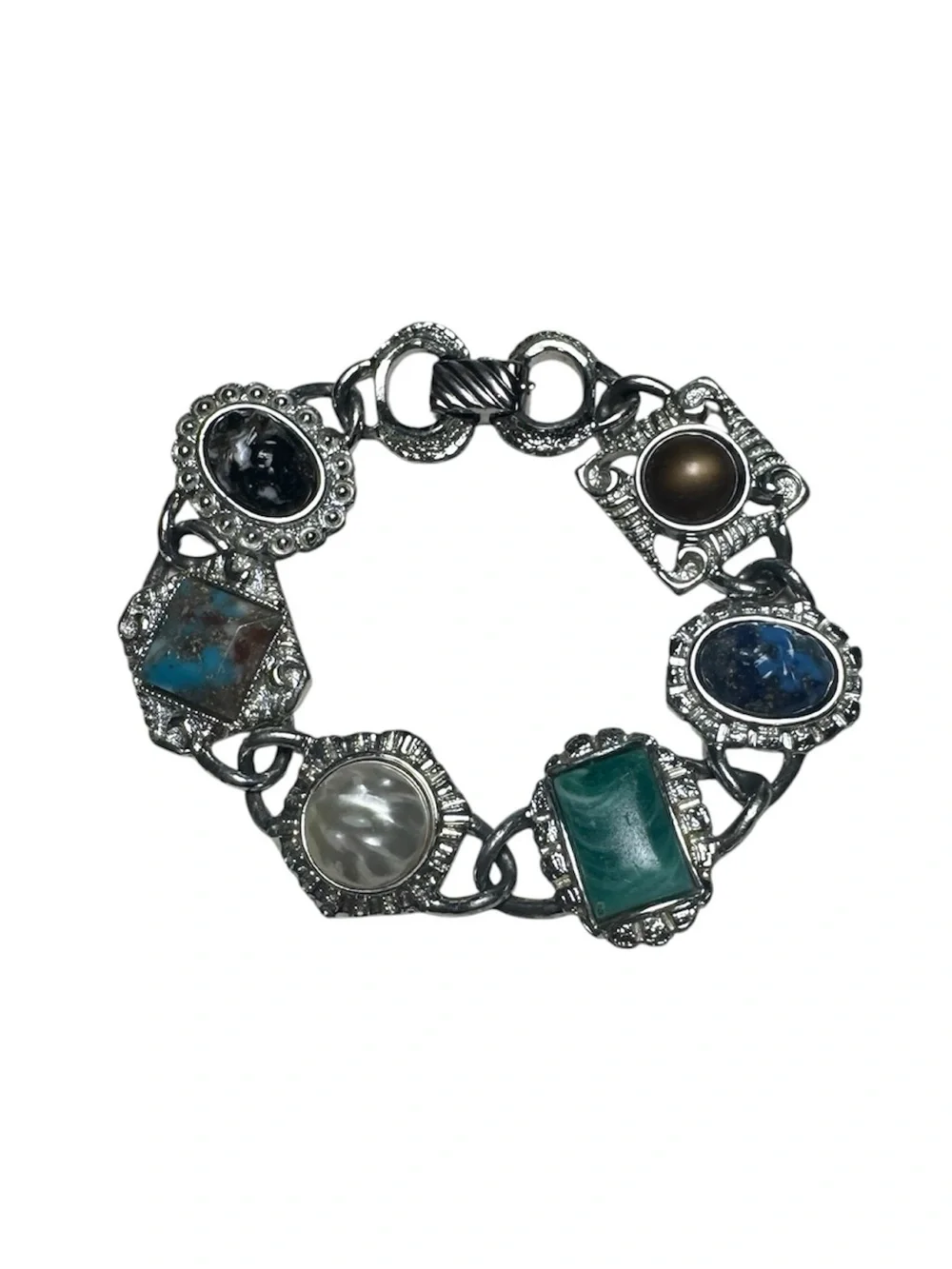 Sarah Coventry Silver Tone Faux Gemstone Panel Bracelet - Picture 1 of 10